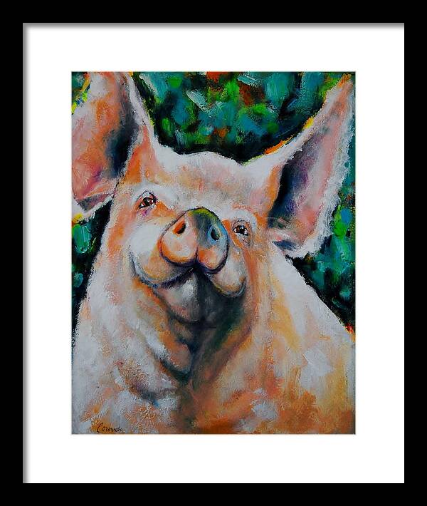 Pig Framed Print featuring the painting Only a Pig in a Gilded Frame by Jean Cormier