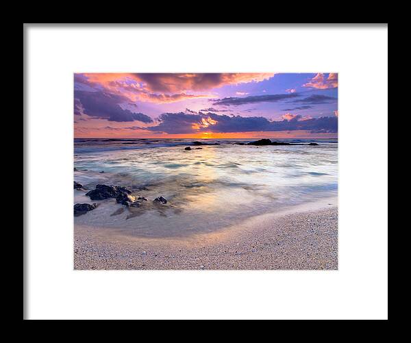 Sandy Beach Framed Print featuring the photograph O'oma Beach Sunset by Christopher Johnson