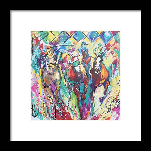 Race Horse Horses Animal Framed Print featuring the painting Opening Day in Del Mar by Heather Roddy