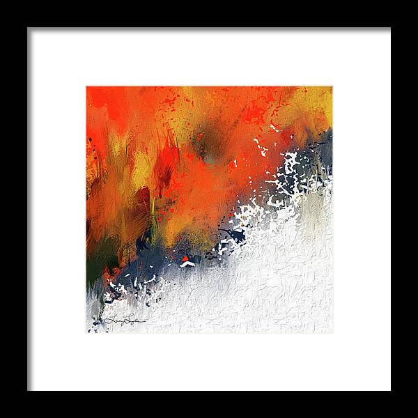 Modern Orange Abstract Art Framed Print featuring the painting Splashes At Sunset - Orange Abstract art by Lourry Legarde