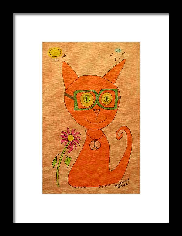 Hagood Framed Print featuring the painting Orange Cat With Glasses by Lew Hagood