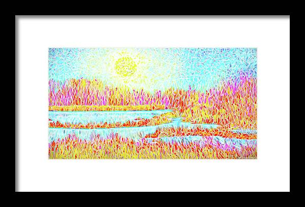 Joelbrucewallach Framed Print featuring the digital art Orange Meadow With Blue Lakes - Boulder County Colorado by Joel Bruce Wallach