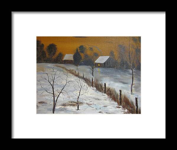 Landscape Framed Print featuring the painting Orange Night by Brian Hustead