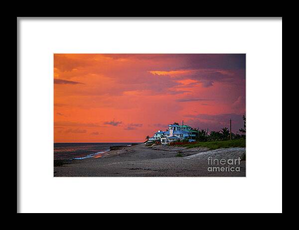 Sky Framed Print featuring the photograph Orange Sky Beach House by Tom Claud