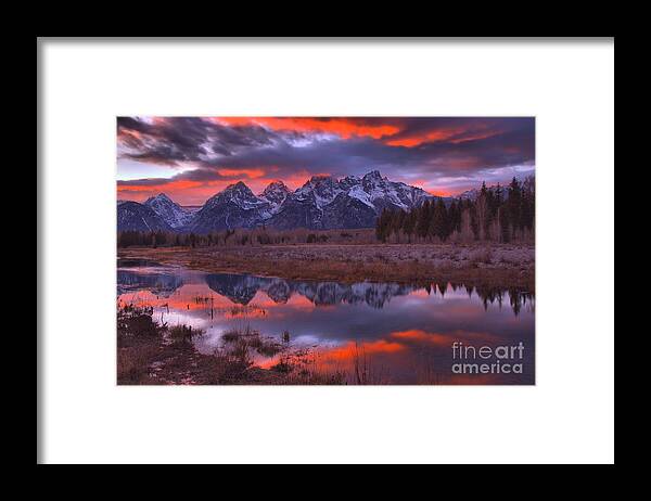 Grand Teton National Park Framed Print featuring the photograph Orange Teton Sunset Glow by Adam Jewell