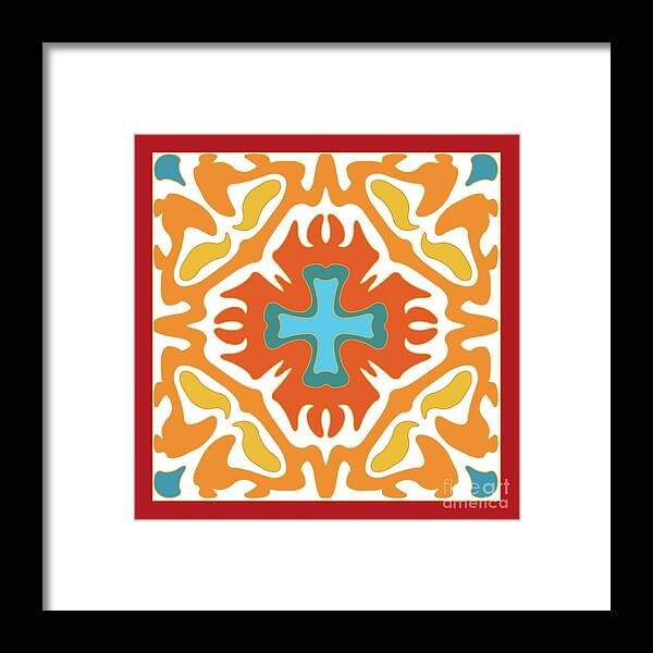 Kaleidoscope Framed Print featuring the digital art Orange with Blue Accent Abstract by Melissa A Benson