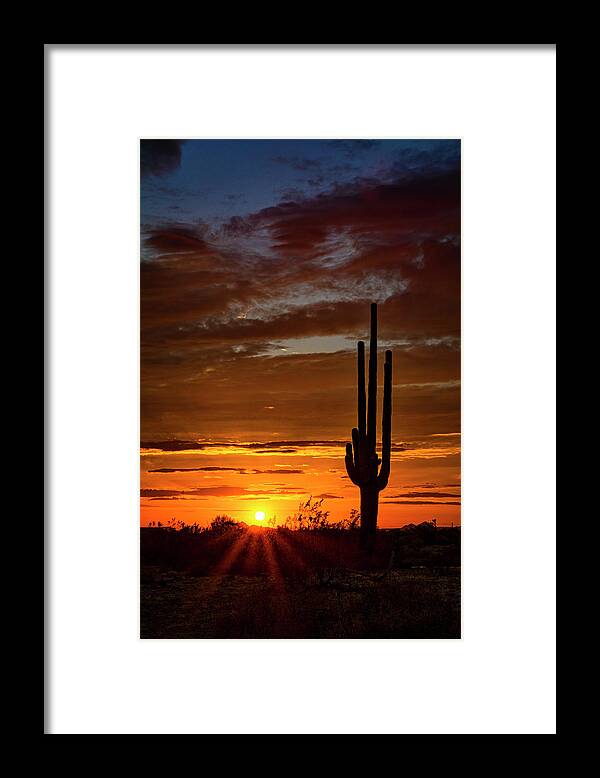 Saguaro Sunset Framed Print featuring the photograph Orange Ya Beautiful Skies by Saija Lehtonen