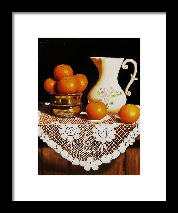 Oranges Framed Print featuring the painting Orange you sweet by Gene Gregory