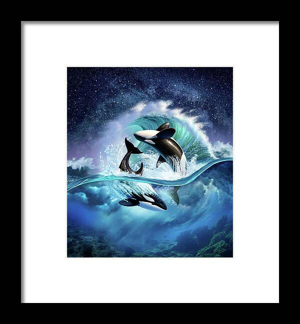 Orca Framed Print featuring the digital art Orca Wave by Jerry LoFaro
