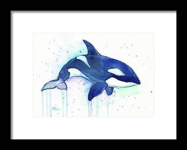Killer Whale Framed Print featuring the painting Orca Whale Watercolor Killer Whale Facing Right by Olga Shvartsur