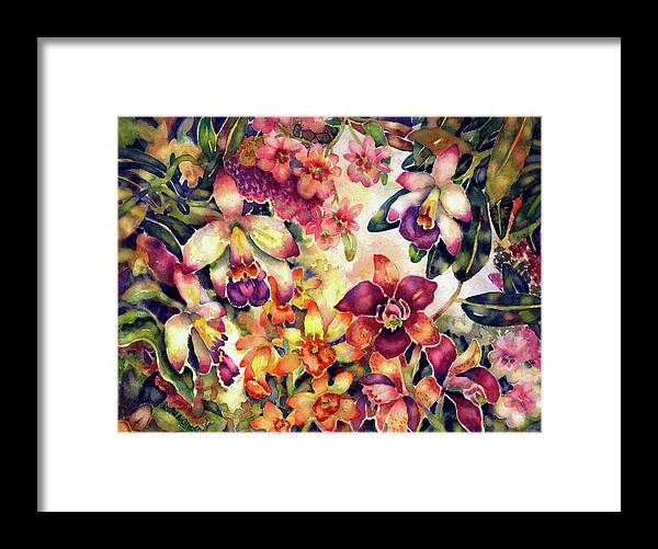 Watercolor Framed Print featuring the painting Orchid Garden II by Ann Nicholson