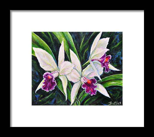 Nature Flower Orchid Purple Framed Print featuring the painting Orchids by Gail Butler