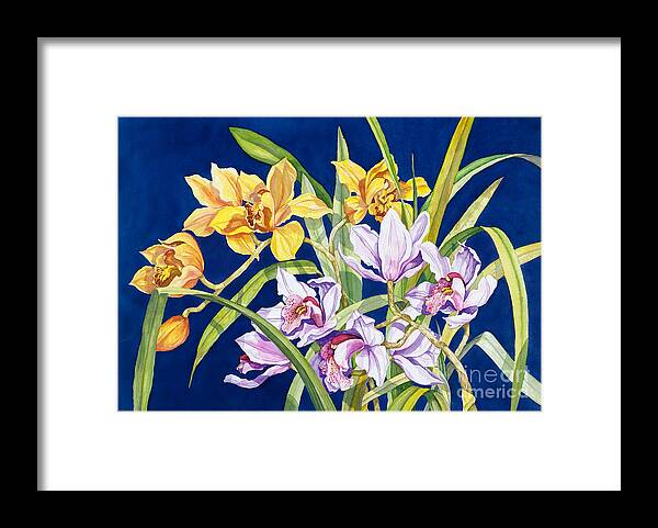 Orchids Framed Print featuring the painting Orchids In Blue by Lucy Arnold