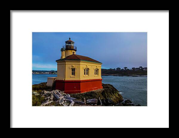 Romantic Coquille River Lighthouse Framed Print featuring the photograph Oregon Coast Lighthouse by Garry Gay