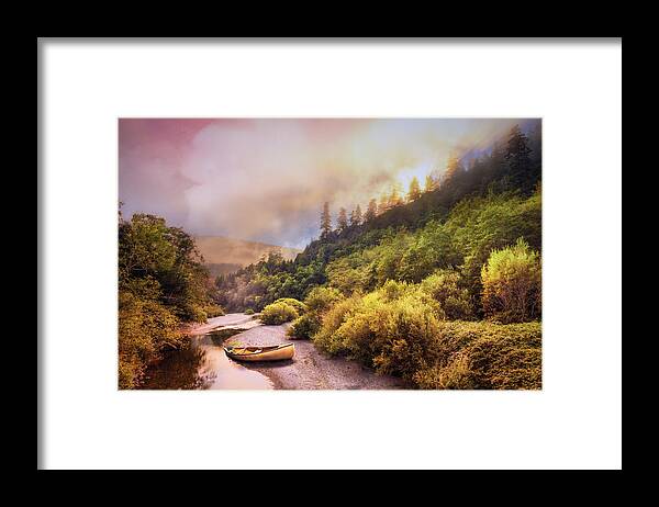 Boats Framed Print featuring the photograph Oregon Mountain River by Debra and Dave Vanderlaan