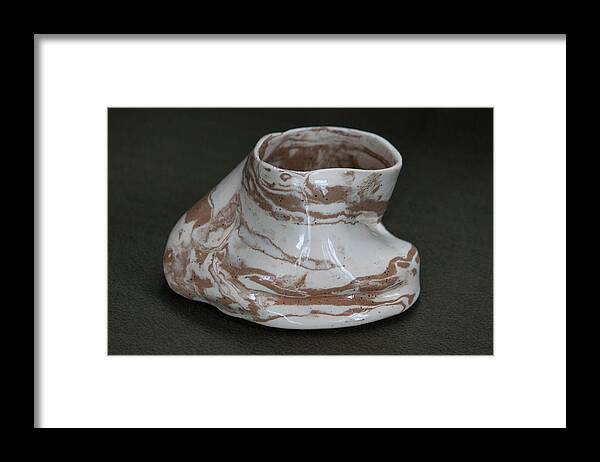 Clay Framed Print featuring the ceramic art Organic Marbled Clay Ceramic Vessel by Suzanne Gaff