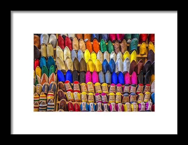 Africa Framed Print featuring the photograph Oriental shoes on display by Patricia Hofmeester