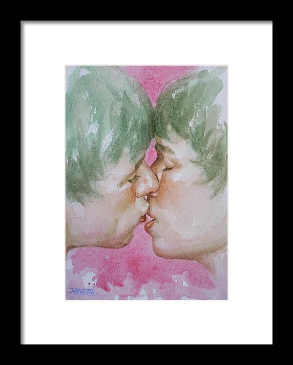 Original Art Framed Print featuring the painting Original Watercolor Angel Of Kiss On Paper#16-12-5 by Hongtao Huang