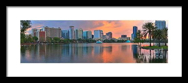 Orlando Florida Framed Print featuring the photograph Orlando Cityscape Sunset by Adam Jewell