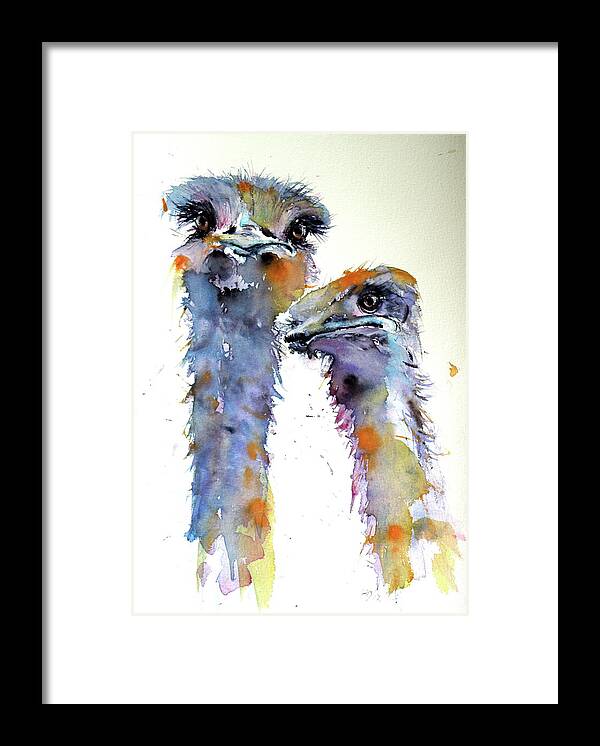 Bird Framed Print featuring the painting Ostriches by Kovacs Anna Brigitta