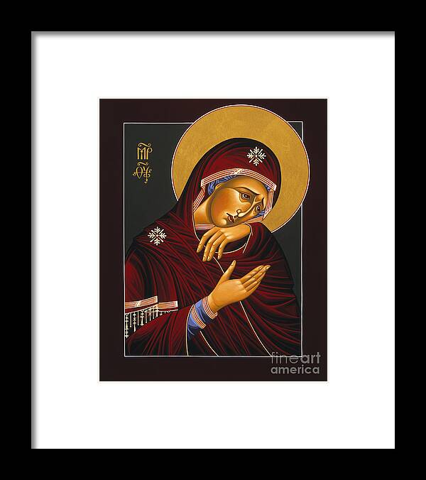 Our Lady Of Sorrows Is Part Of The Triptych Of The Passion With Jesus Christ Extreme Humility And St. John The Apostle Framed Print featuring the painting Our Lady of Sorrows 028 by William Hart McNichols