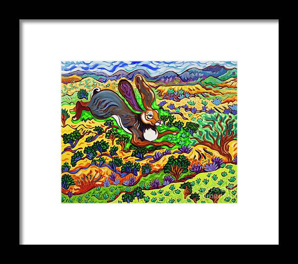 Rabbit Framed Print featuring the painting Out Where the Lean Jack Hops along by Cathy Carey