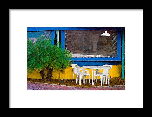 Table Framed Print featuring the painting Outdoor Cafe by Peter J Sucy