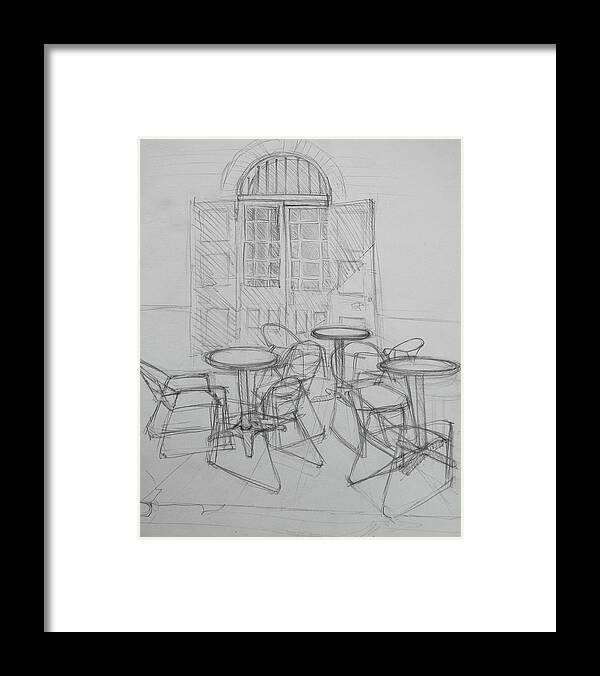 Restaurant Framed Print featuring the drawing Outdoor Seating - Pirates Alley - French Quarter by Jani Freimann
