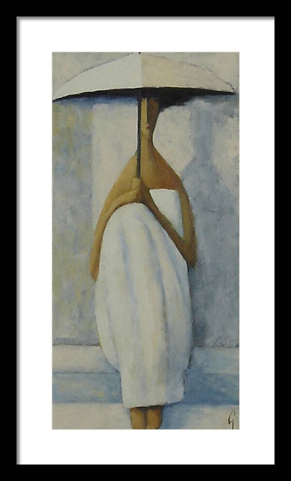 Under An Umbrella Outside In Rome. Framed Print featuring the painting Outside Rome by Glenn Quist