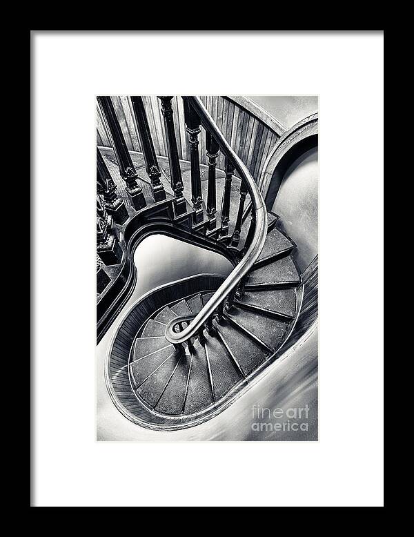 Oval Curved Curve Circle Circular Stair Stairway Stairs Black White Monochrome Framed Print featuring the photograph Oval Stairs 9884 by Ken DePue