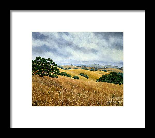Arastradero Framed Print featuring the painting Overcast June Morning by Laura Iverson