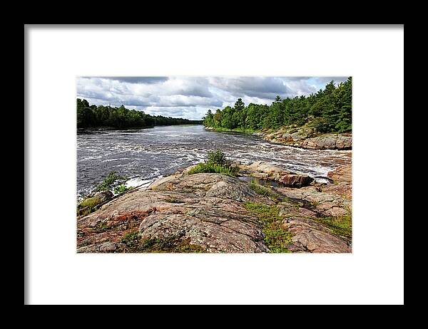 Sturgeon Chutes Framed Print featuring the photograph Overlooking The Wanapitei River From Sturgeon Chutes by Debbie Oppermann