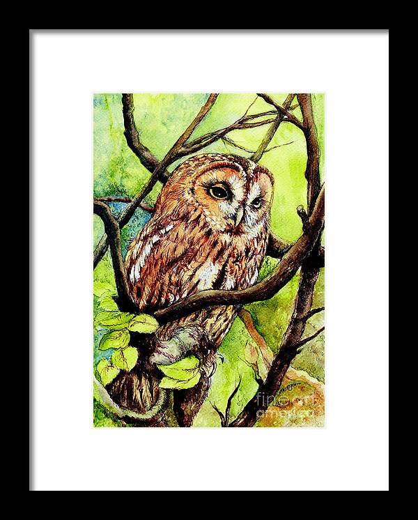 Bird Framed Print featuring the painting Owl from Butterfingers and Secrets by Morgan Fitzsimons