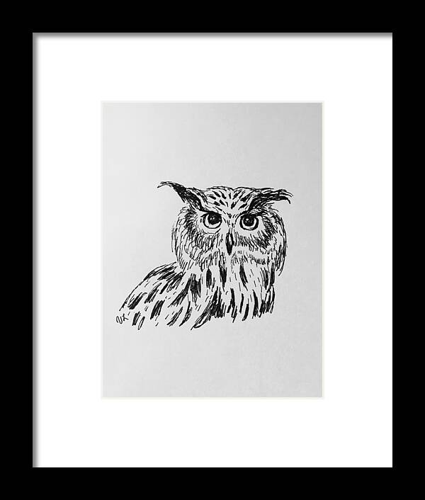 Owl Framed Print featuring the drawing Owl Study 2 by Victoria Lakes