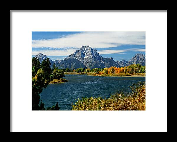 Mt. Moran Framed Print featuring the photograph Oxbow Bend In Autumn borderless by Greg Norrell