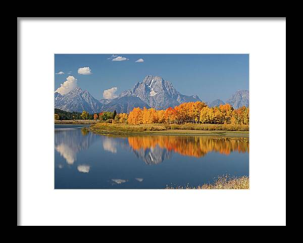 Grand Tetons Framed Print featuring the photograph Oxbow Bend Reflection by Wesley Aston