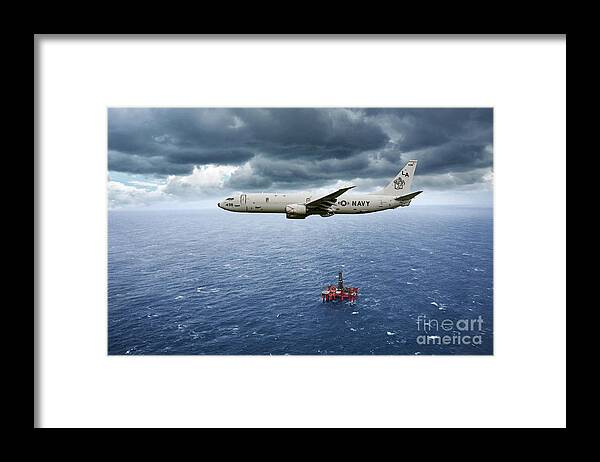 P-8 Poseidon Framed Print featuring the digital art P-8 Poseidon God Of The Seas by Airpower Art