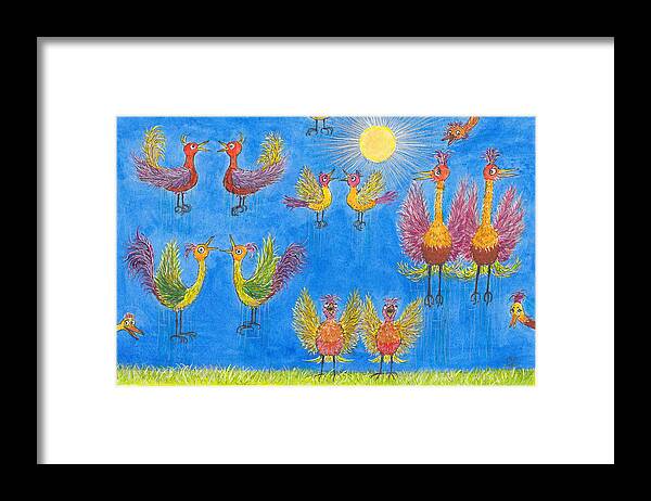 Fantasy Framed Print featuring the drawing p11 Crazy Bouncing Birds by Charles Cater