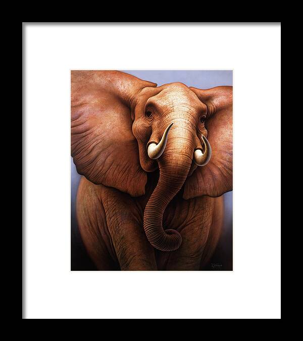 African Elephant Framed Print featuring the painting Pachyderm by Jerry LoFaro