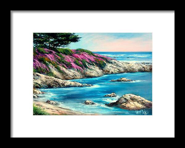Ocean Framed Print featuring the painting Pacific Cove by Sally Seago