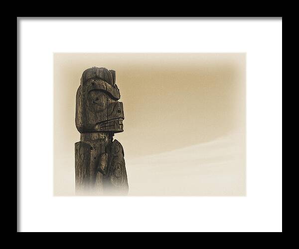 Sign Framed Print featuring the photograph Pacific Northwest Totem Pole Old Yellow by Pelo Blanco Photo