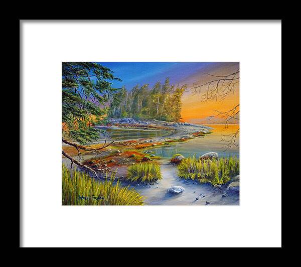Sunset Framed Print featuring the painting Pacific Rim National Park by Wayne Enslow