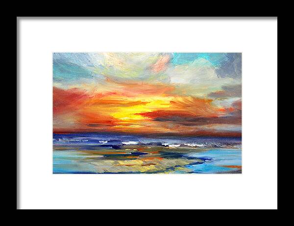 Pacific Ocean Sunset Painting Framed Print featuring the painting Pacific Sunset Glow by Nancy Merkle