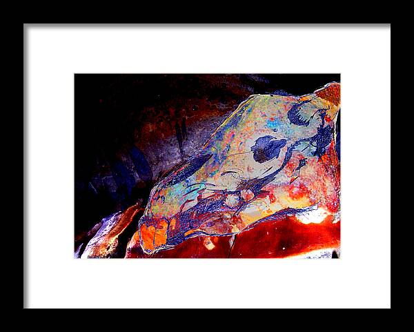 Skull Framed Print featuring the digital art Painted Cave Skull by Melinda Dare Benfield