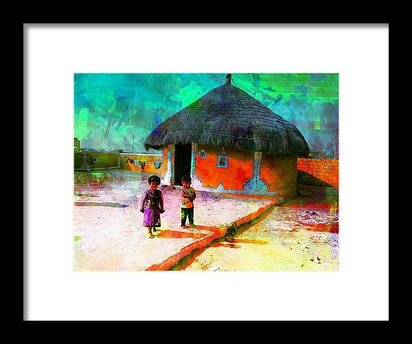 Cowdung Framed Print featuring the photograph Painted Houses Cowdung Mud Round Huts Kids India Rajasthan 1c by Sue Jacobi