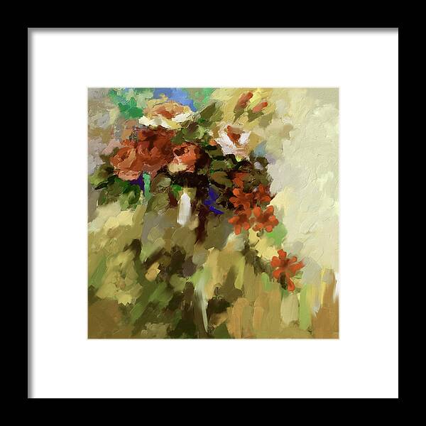Nature Framed Print featuring the painting Painting 387 3 White and Red Roses by Mawra Tahreem