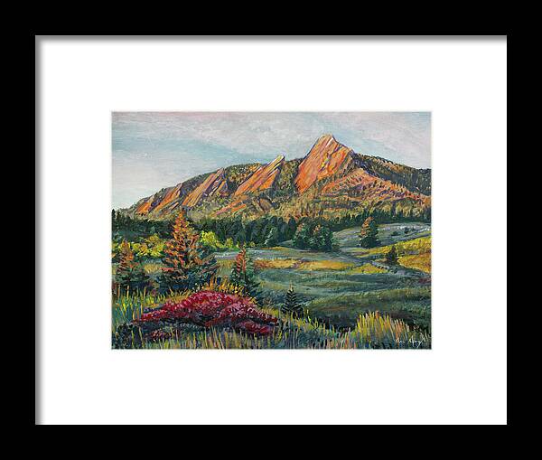 Flatirons Framed Print featuring the painting Painting - Boulder Flatirons by Aaron Spong