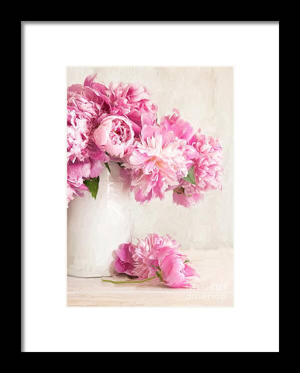 Painting Of Pink Peonies In Vase Framed Print featuring the photograph Painting of pink peonies in vase/Digital Painting  by Sandra Cunningham