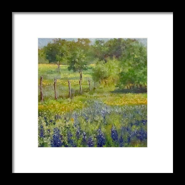 Landscape Painting Framed Print featuring the painting Painting of Texas Bluebonnets by Cheri Wollenberg