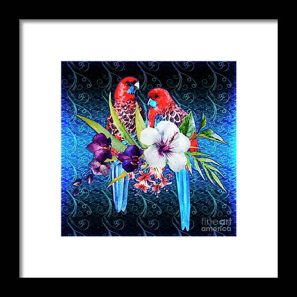 Birds Framed Print featuring the digital art Paired Parrots by Digital Art Cafe